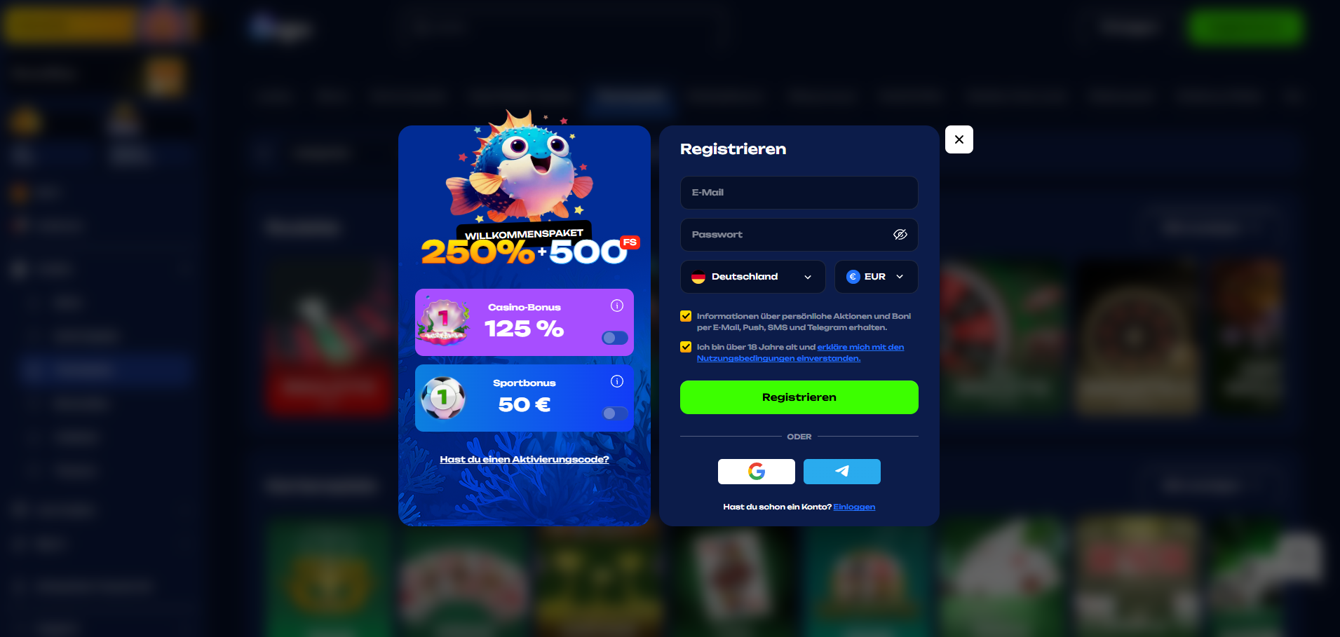Fugu Casino Login und Registrierung